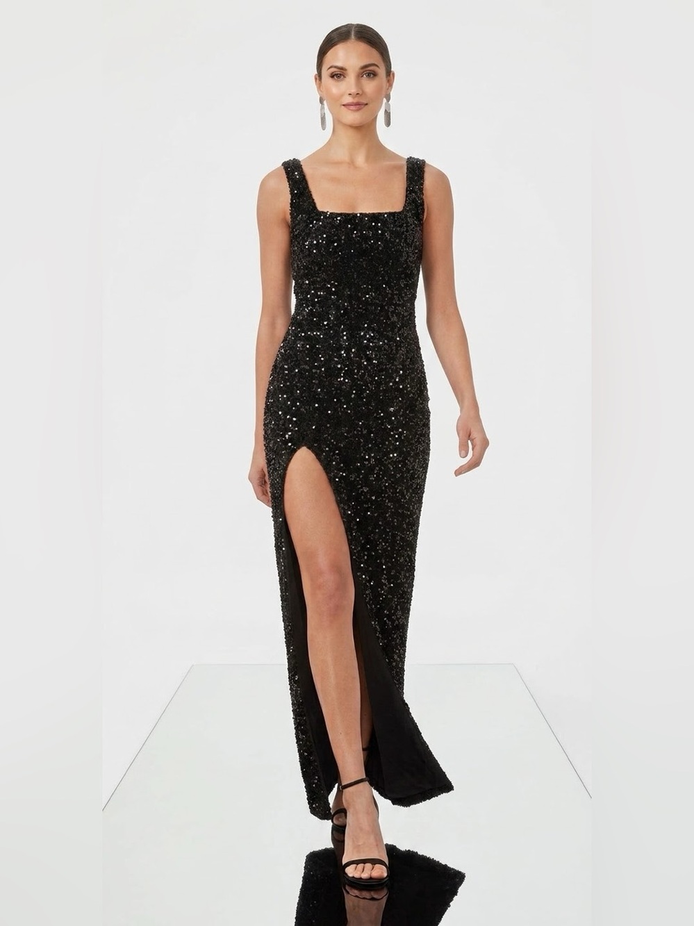 NWT Helsi Marilyn High Slit Sequins Gown Black Sz L